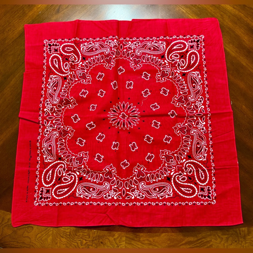 Red Paisley Bandana Scarf 100% Cotton 21.5” x 22”